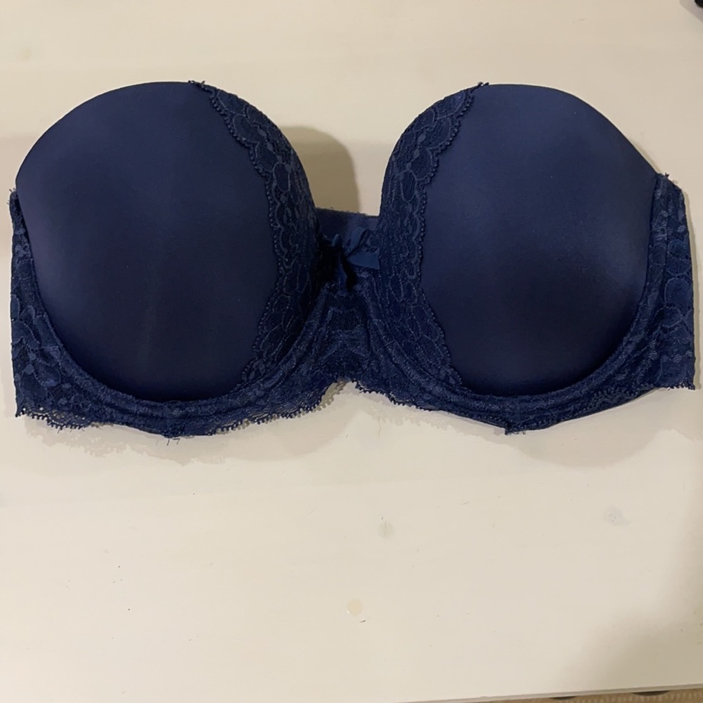 Victoria’s Secret 32DD Dream Angels Strapless Multi-way Lace Bra Navy
